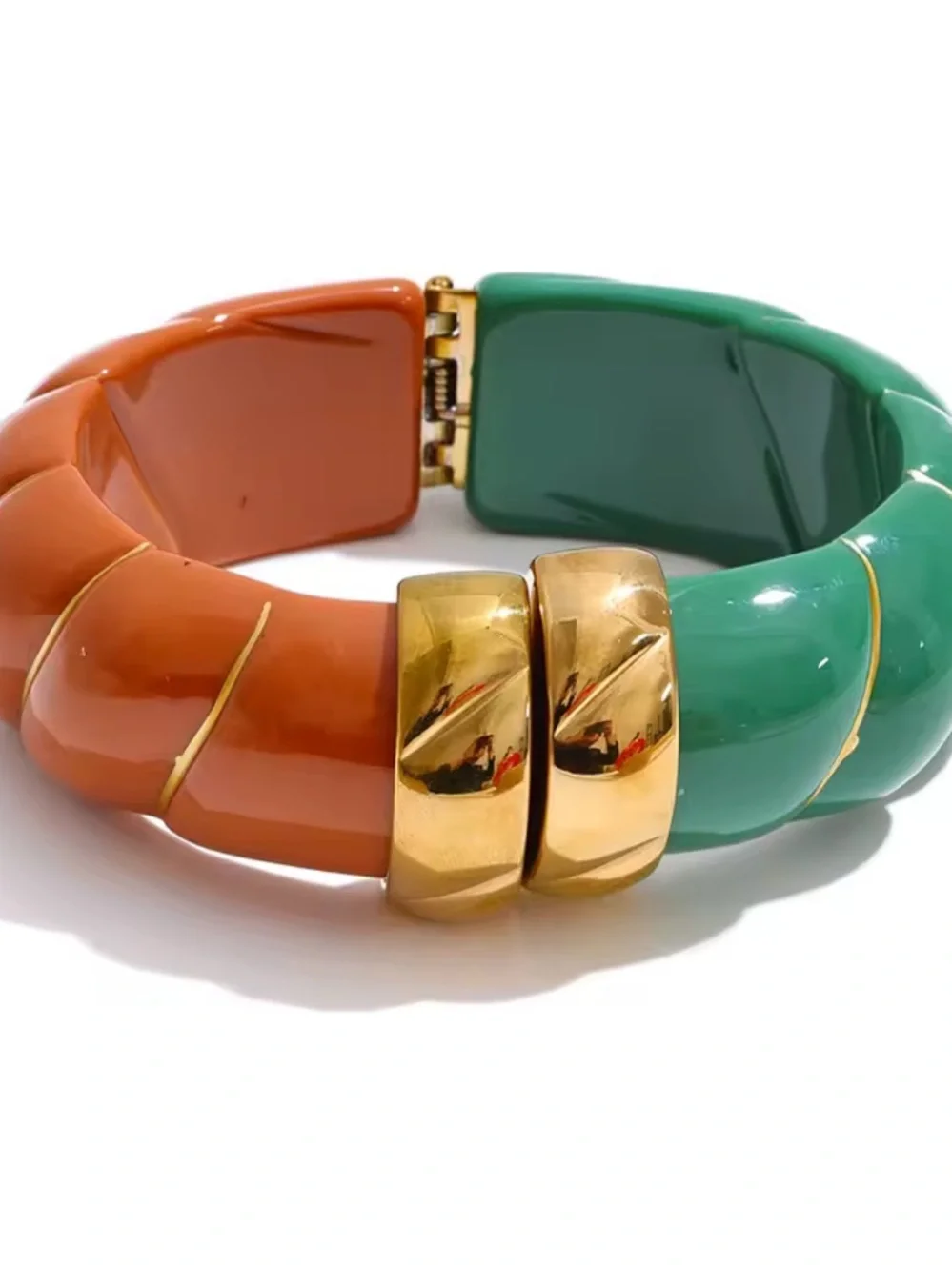 Modern Amber Green Hinged Bangle Bracelet